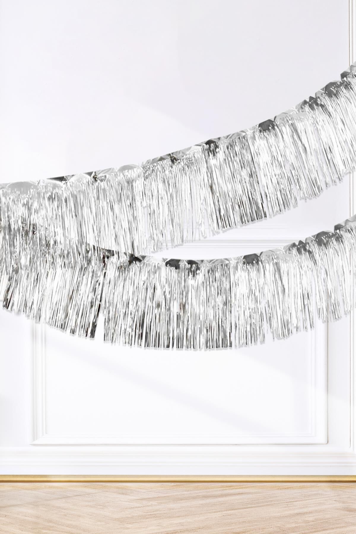 Şerit Püskül Süs Metalik Gümüş 30 cm x 300 cm