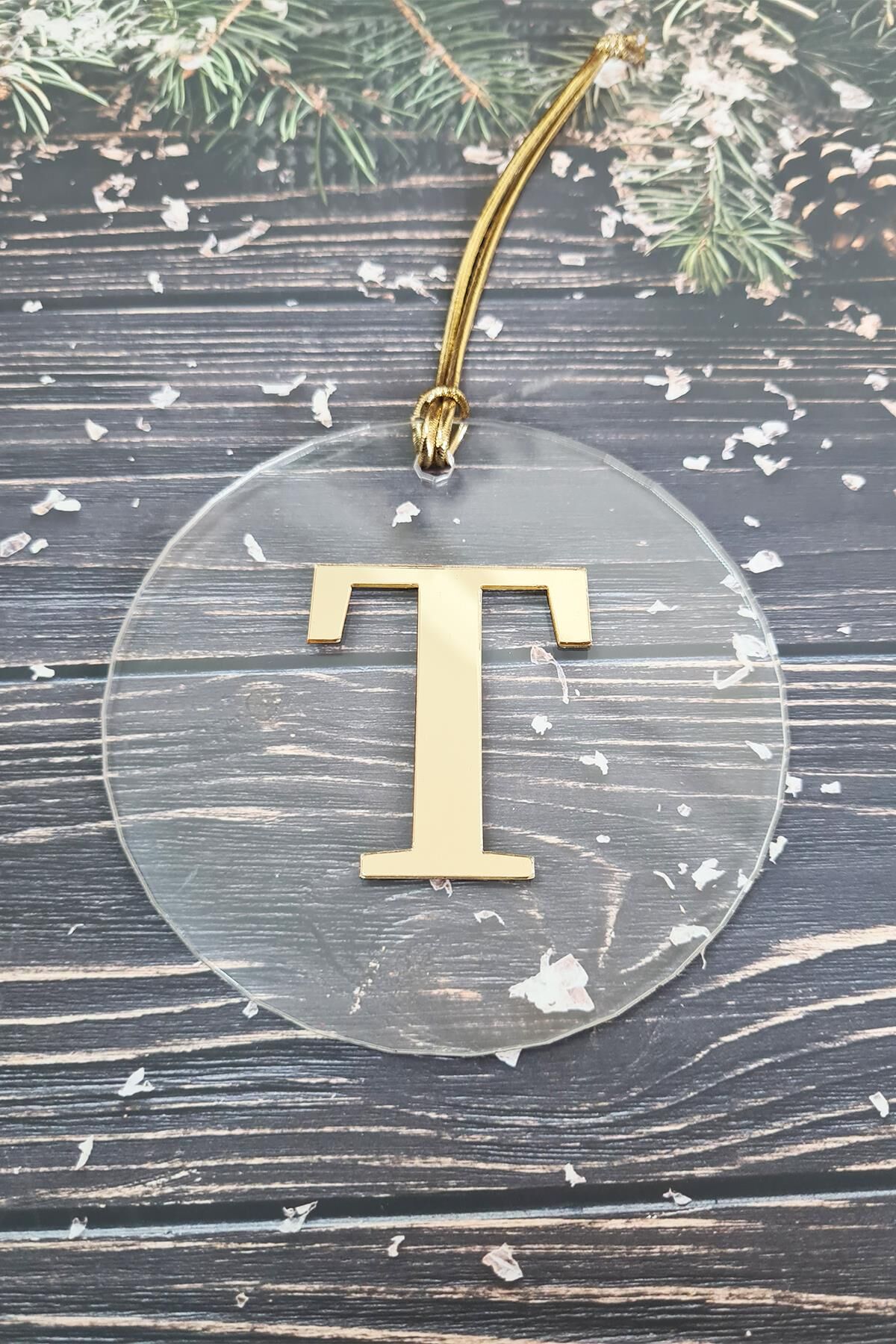 Baş Harfli Yılbaşı Ağaç Süsü - Gold Baş Harf  Yeni Yıl Süsü T