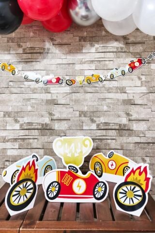 Retro Yarış Arabaları Tema Doğum Günü Ayaklı Pano Seti Doğum Günü Masa Üstü Panolar