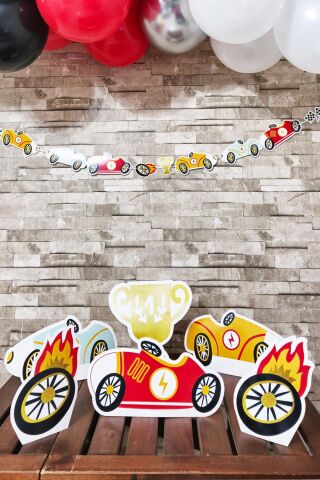 Retro Yarış Arabaları Tema Doğum Günü Ayaklı Pano Seti Doğum Günü Masa Üstü Panolar
