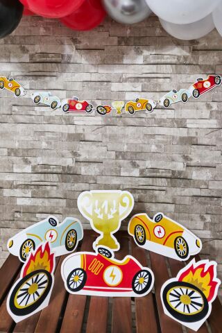 Retro Yarış Arabaları Tema Doğum Günü Ayaklı Pano Seti Doğum Günü Masa Üstü Panolar