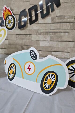 Retro Yarış Arabaları Tema Doğum Günü Ayaklı Pano Seti Doğum Günü Masa Üstü Panolar