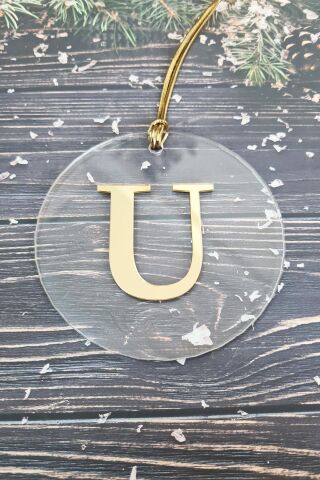 Baş Harfli Yılbaşı Ağaç Süsü - Gold Baş Harf  Yeni Yıl Süsü U