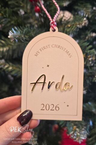 İsme Özel First Christmas Bebek İsimli Yılbaşı Süsü İlk Yılbaşı Bebek Hediyesi