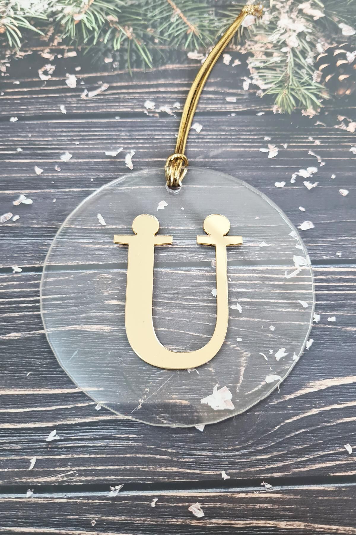 Baş Harfli Yılbaşı Ağaç Süsü - Gold Baş Harf  Yeni Yıl Süsü Ü