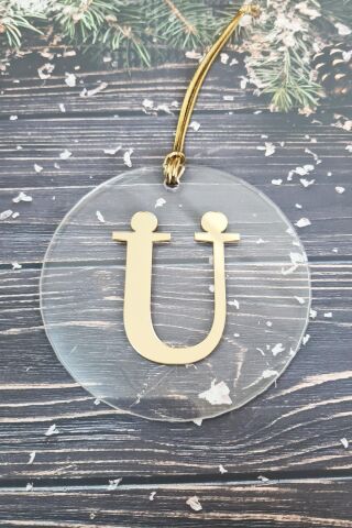 Baş Harfli Yılbaşı Ağaç Süsü - Gold Baş Harf  Yeni Yıl Süsü Ü