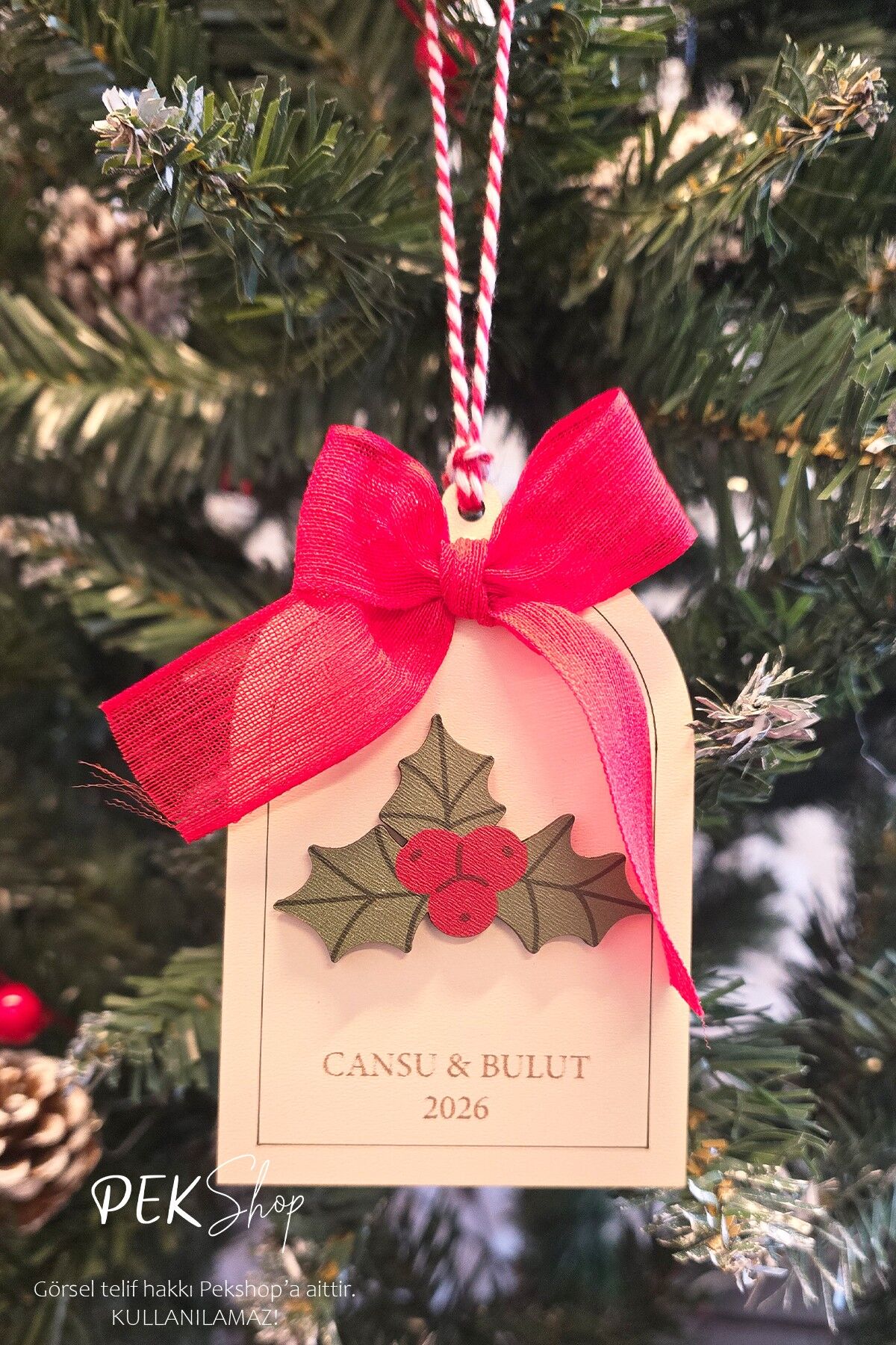 İsme Özel Kokina Figürlü Fiyonk Kurdeleli Yılbaşı Ağaç Süsü