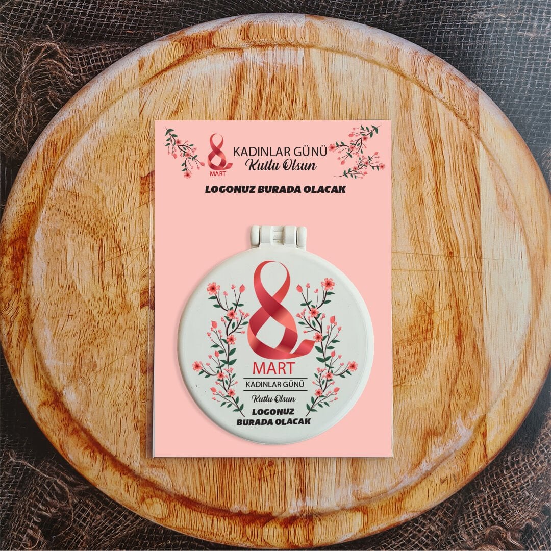 Kırmızı Çiçekli Hediyelik Ayna Kadınlar Günü Hediyesi Firma Logolu