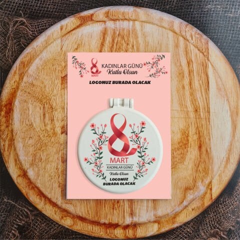 Kırmızı Çiçekli Hediyelik Ayna Kadınlar Günü Hediyesi Firma Logolu