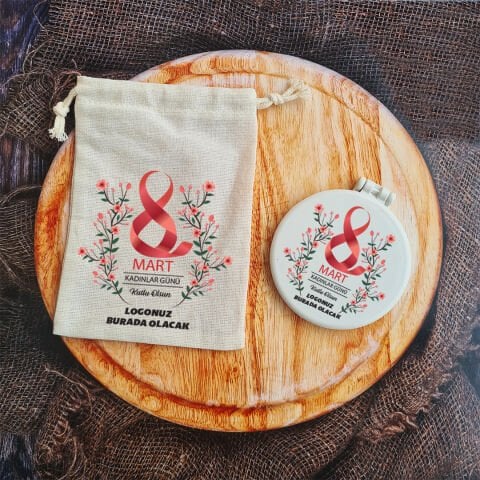 Kırmızı Çiçekli Hediyelik Ayna Kadınlar Günü Hediyesi Firma Logolu