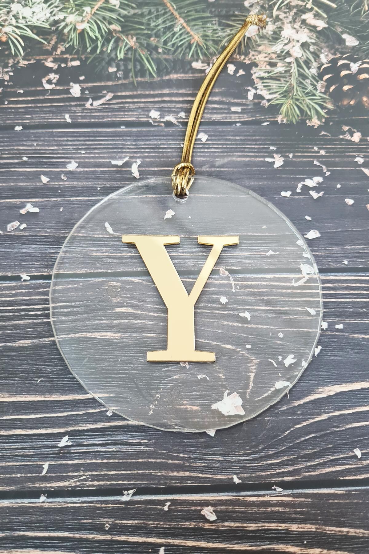 Baş Harfli Yılbaşı Ağaç Süsü - Gold Baş Harf  Yeni Yıl Süsü Y