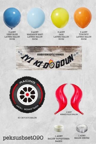 Yarış Tema Doğum Günü Balon Zinciri Seti Fon Perdeli Doğum Günü Süsleme Seti