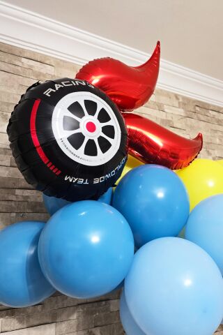 Yarış Tema Doğum Günü Balon Zinciri Seti Fon Perdeli Doğum Günü Süsleme Seti