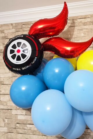 Yarış Tema Doğum Günü Balon Zinciri Seti Fon Perdeli Doğum Günü Süsleme Seti