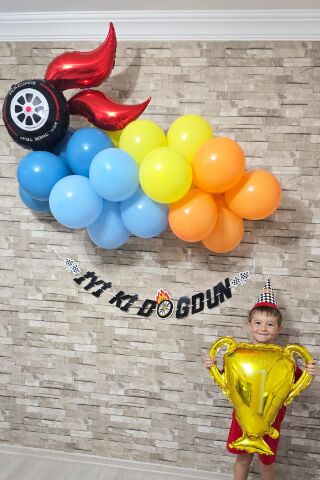 Yarış Tema Doğum Günü Balon Zinciri Seti Fon Perdeli Doğum Günü Süsleme Seti