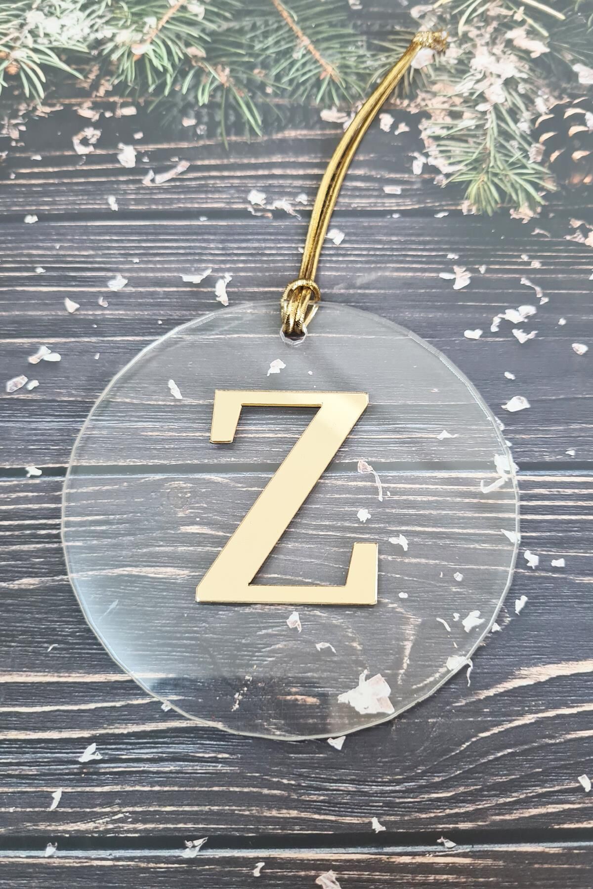 Baş Harfli Yılbaşı Ağaç Süsü - Gold Baş Harf  Yeni Yıl Süsü Z