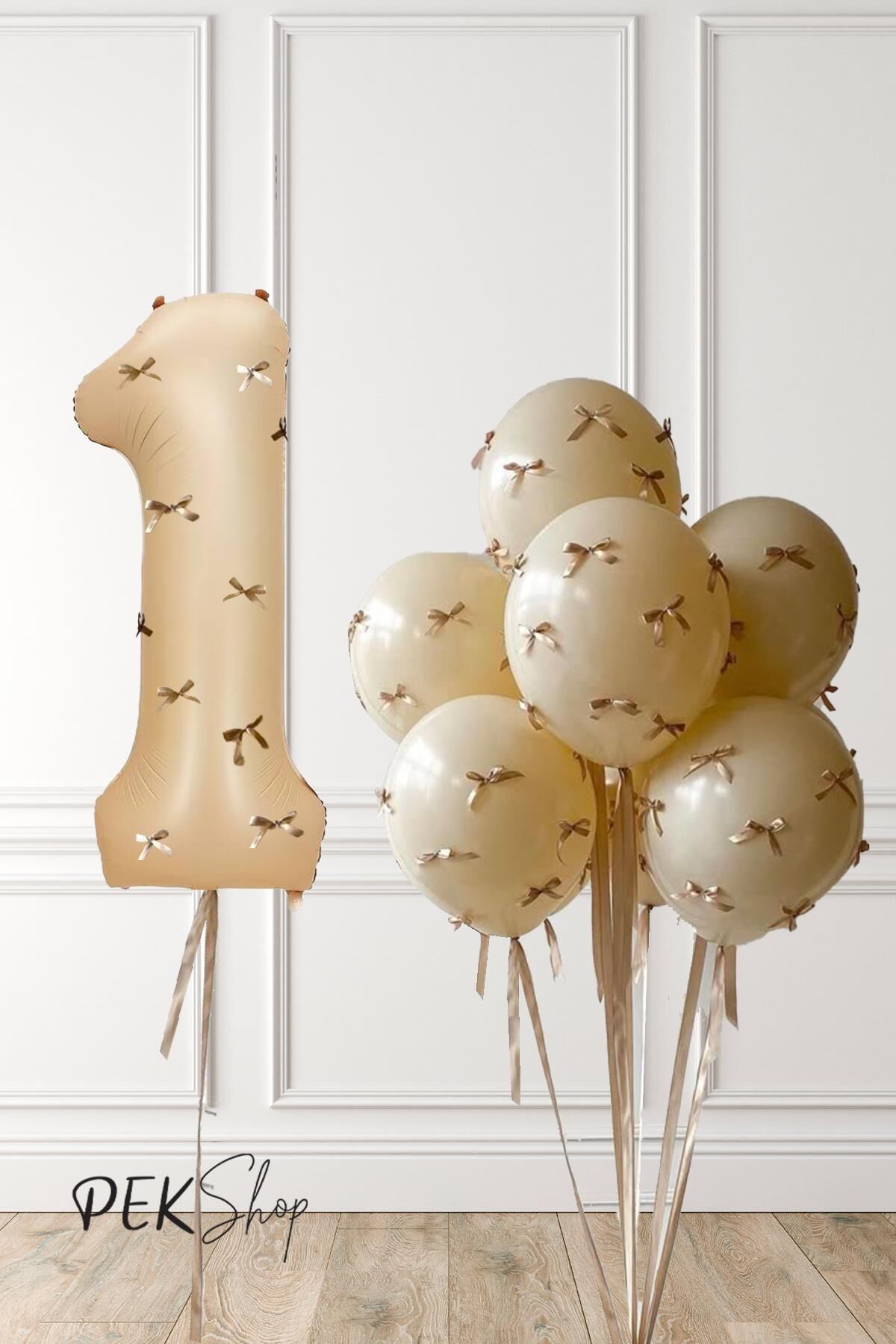 Fiyonklu Kum Beji Balonlar Retro Yaş Balonlu Doğum Günü Balon Seti