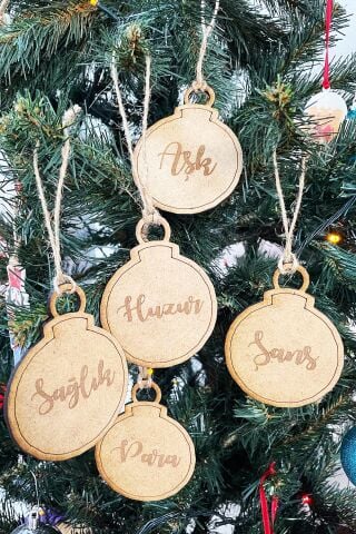 Yılbaşı Ağacı Süsleri Güzel Dilekler 5li Set Ahşap Yeni Yıl Süsleri