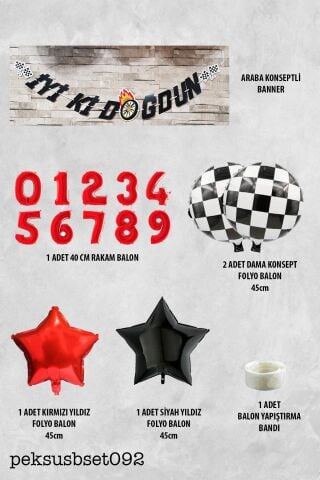 Yarış Temalı Doğum Günü Parti Seti Yaş Balonlu Bannerlı Doğum Günü Süsleme Seti