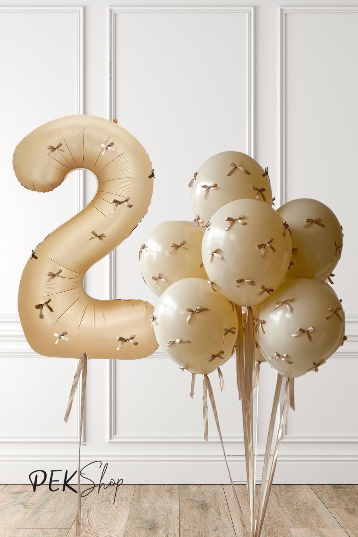 Fiyonklu Kum Beji Balonlar Retro Yaş Balonlu Doğum Günü Balon Seti 2