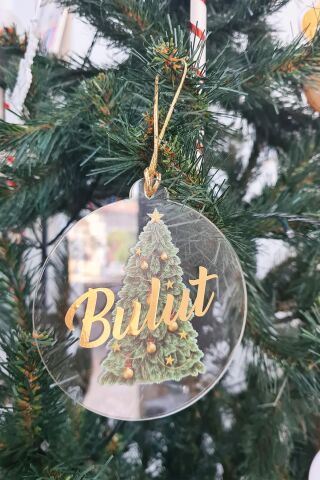 Gold Varak İsimli Çam Ağacı Baskılı Yılbaşı Ağacı Süsü