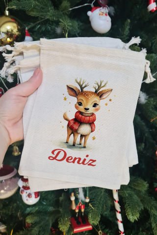 Sevimli Geyik İsme Özel Yılbaşı Hediye Kesesi