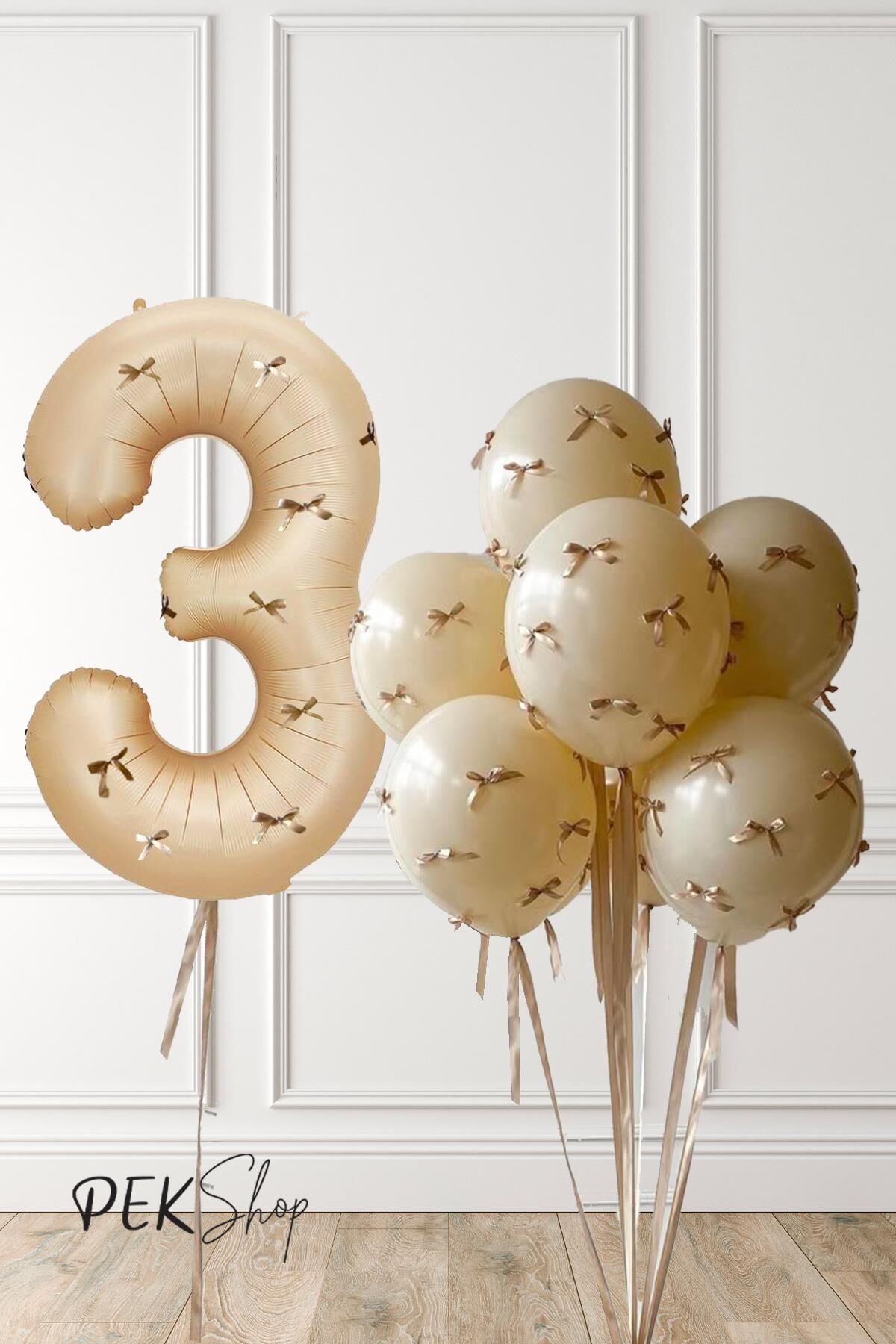 Fiyonklu Kum Beji Balonlar Retro Yaş Balonlu Doğum Günü Balon Seti 3