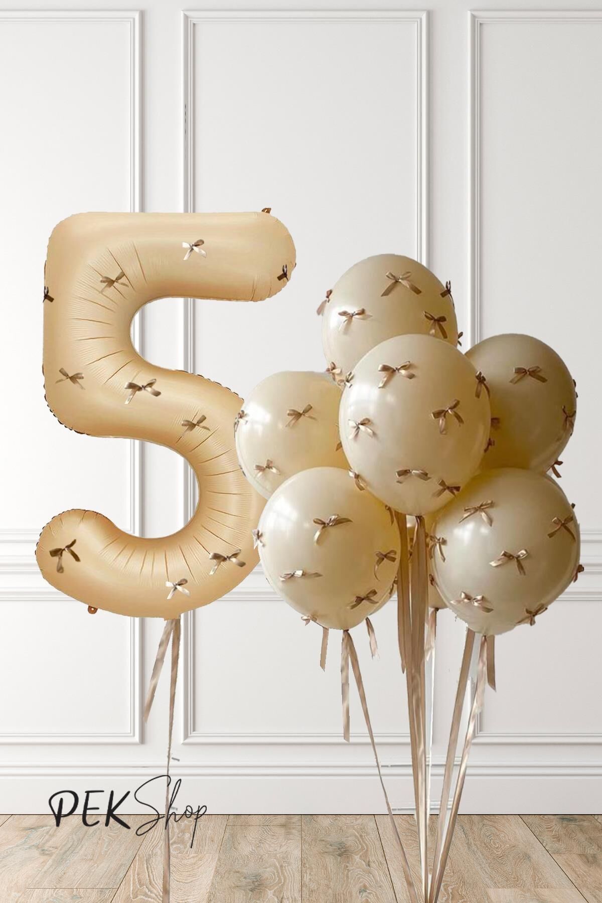 Fiyonklu Kum Beji Balonlar Retro Yaş Balonlu Doğum Günü Balon Seti 5