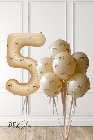 Fiyonklu Kum Beji Balonlar Retro Yaş Balonlu Doğum Günü Balon Seti 5