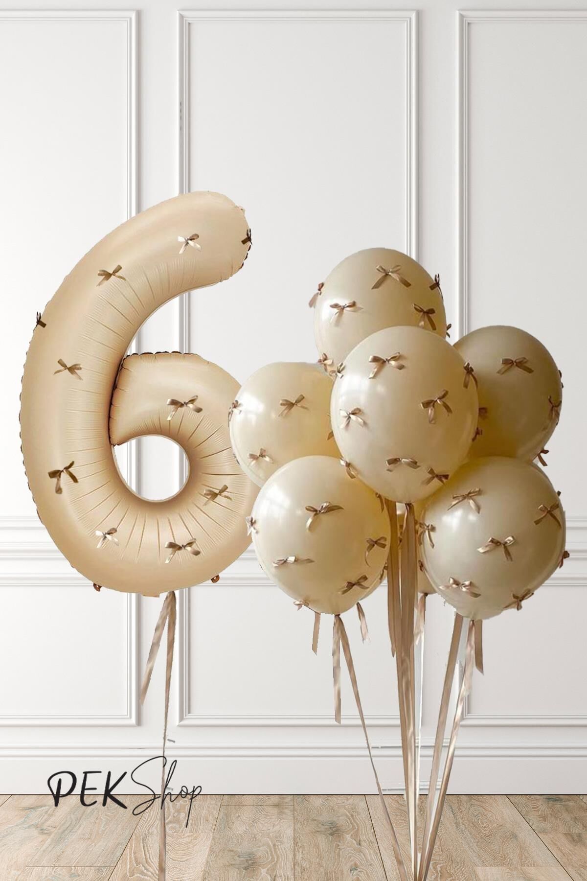 Fiyonklu Kum Beji Balonlar Retro Yaş Balonlu Doğum Günü Balon Seti 6