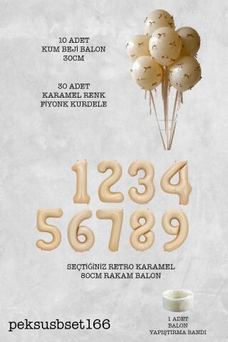 Fiyonklu Kum Beji Balonlar Retro Yaş Balonlu Doğum Günü Balon Seti 6
