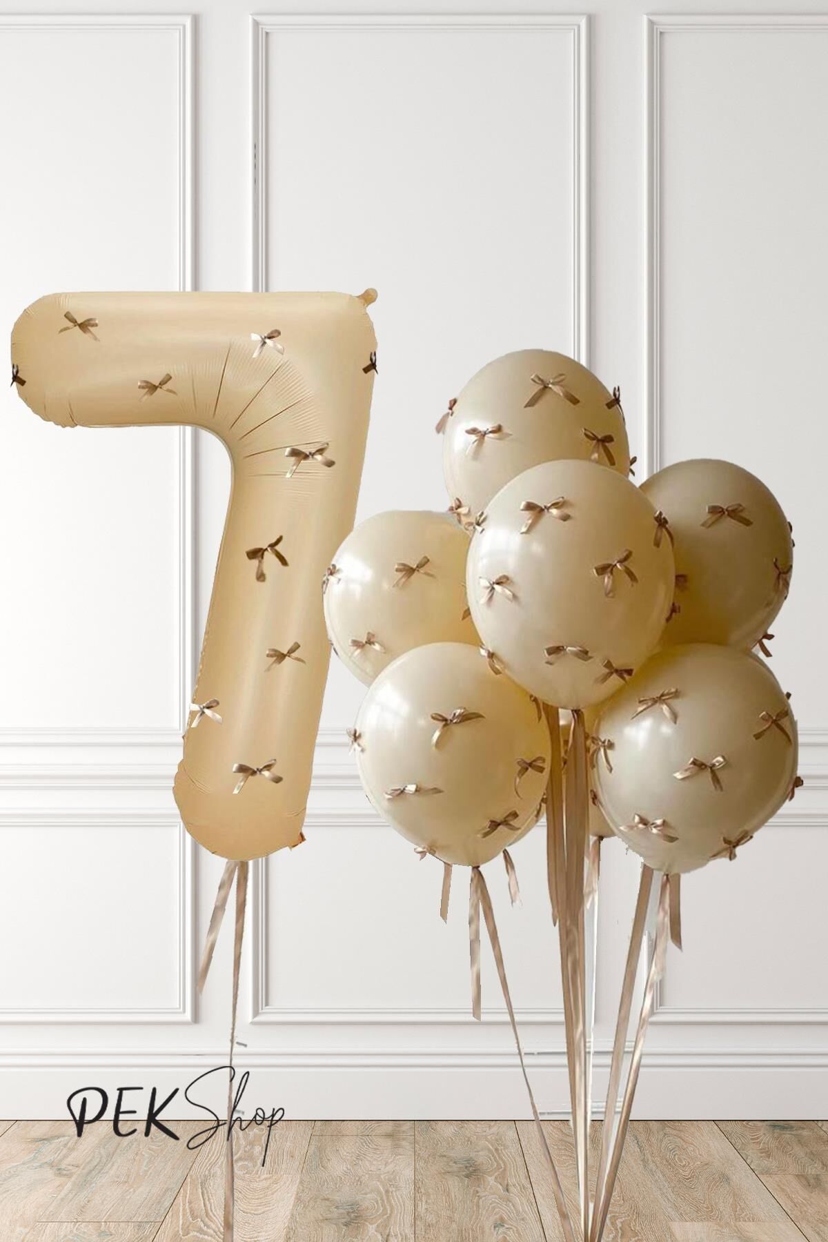 Fiyonklu Kum Beji Balonlar Retro Yaş Balonlu Doğum Günü Balon Seti 7