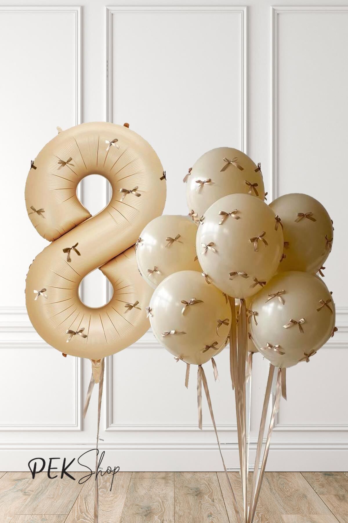 Fiyonklu Kum Beji Balonlar Retro Yaş Balonlu Doğum Günü Balon Seti 8