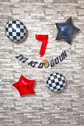 Yarış Temalı Doğum Günü Parti Seti Yaş Balonlu Bannerlı Doğum Günü Süsleme Seti 7