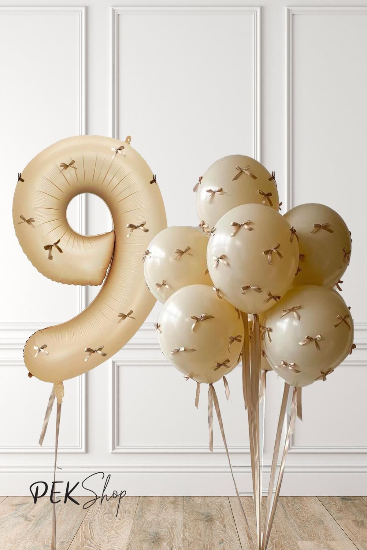 Fiyonklu Kum Beji Balonlar Retro Yaş Balonlu Doğum Günü Balon Seti 9