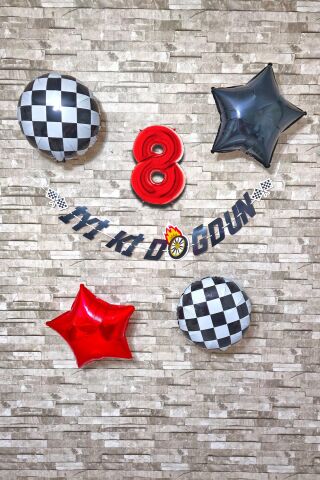 Yarış Temalı Doğum Günü Parti Seti Yaş Balonlu Bannerlı Doğum Günü Süsleme Seti 8