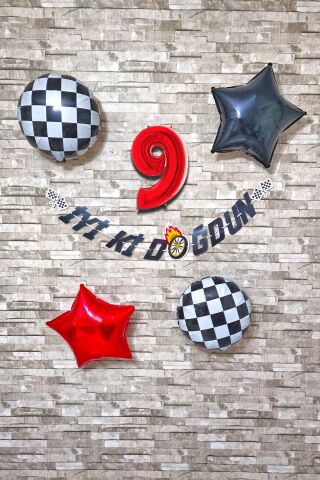 Yarış Temalı Doğum Günü Parti Seti Yaş Balonlu Bannerlı Doğum Günü Süsleme Seti 9