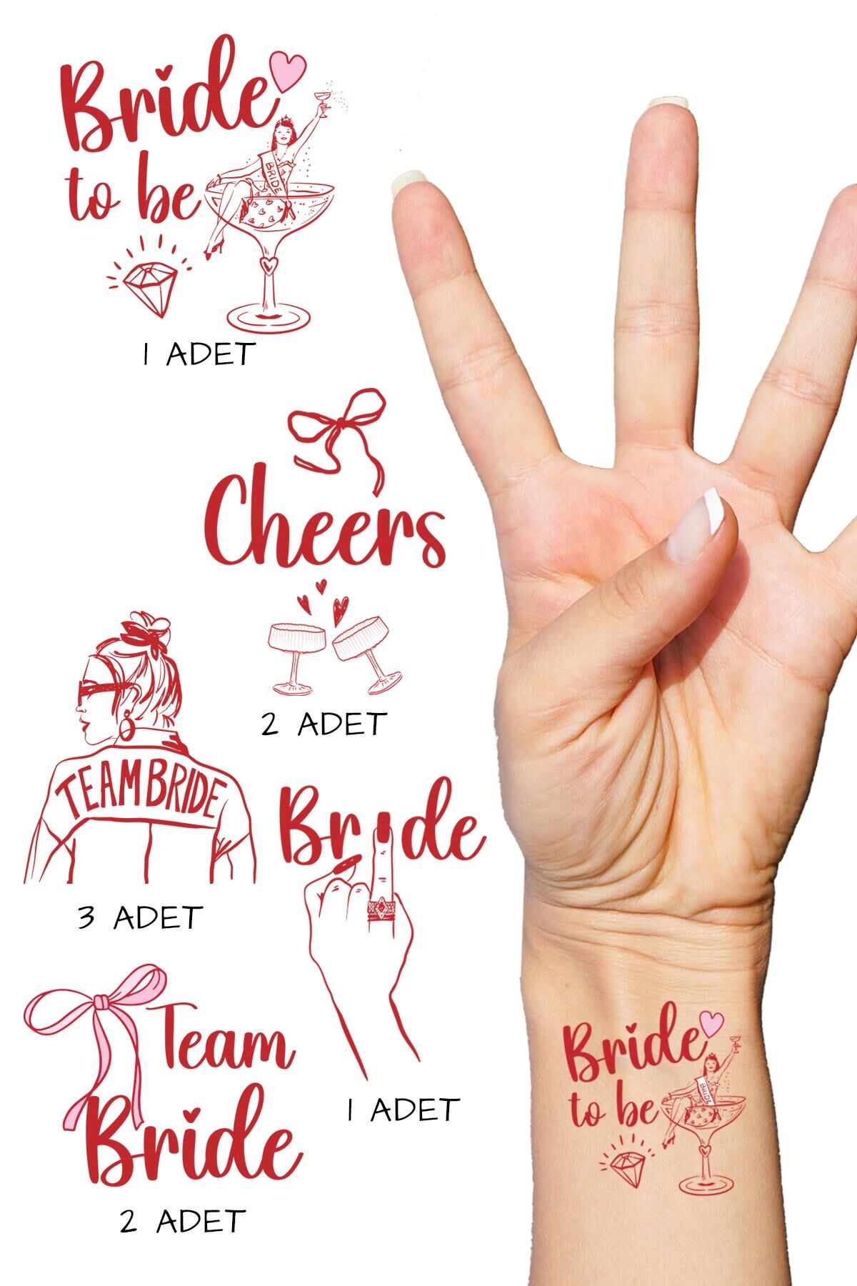 Kırmızı Fiyonk Bekarlığa Veda Bride Dövme, Team Bride Dövme Paketi