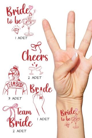 Kırmızı Fiyonk Bekarlığa Veda Bride Dövme, Team Bride Dövme Paketi