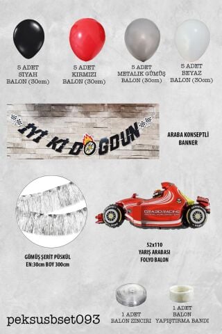 Yarış Arabası Konsept Doğum Günü Balon Zinciri Seti Yarış Arabaları Doğum Günü Süsleme Seti