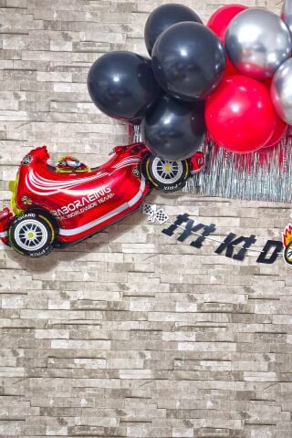 Yarış Arabası Konsept Doğum Günü Balon Zinciri Seti Yarış Arabaları Doğum Günü Süsleme Seti