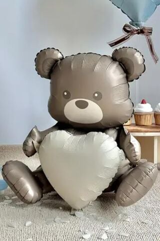 Ayıcık Konsept Doğum Günü Süsleme Seti Oturan Kalpli Ayıcık , Retro Kalp Balonlar Ve Ayı Tema İyi Ki Doğdun Banner