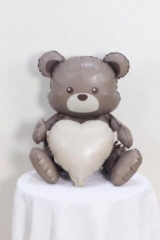 Ayıcık Konsept Doğum Günü Süsleme Seti Oturan Kalpli Ayıcık , Retro Kalp Balonlar Ve Ayı Tema İyi Ki Doğdun Banner