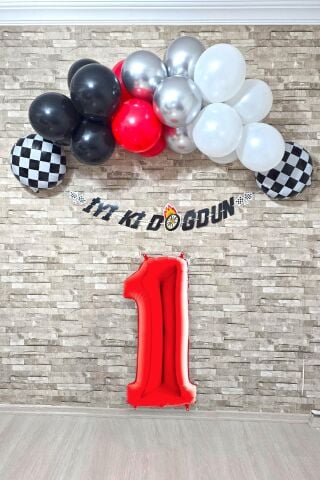 Yarış Temalı Doğum Günü Parti Seti 100cm Yaş Balonlu Bannerlı Doğum Günü Süsleme Seti