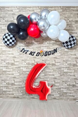 Yarış Temalı Doğum Günü Parti Seti 100cm Yaş Balonlu Bannerlı Doğum Günü Süsleme Seti