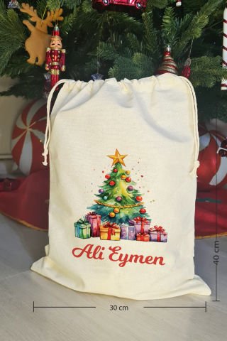 Hediye Dolu Yılbaşı Ağacı İsme Özel Yılbaşı Hediye Kesesi