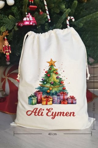 Hediye Dolu Yılbaşı Ağacı İsme Özel Yılbaşı Hediye Kesesi