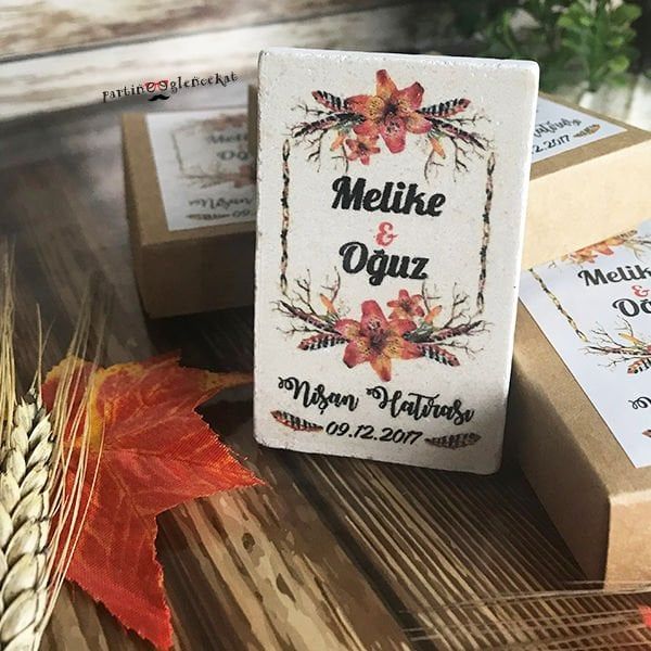 Sonbahar Turuncu Çiçekler Konsept Baskılı Taş Magnet Kutusuz