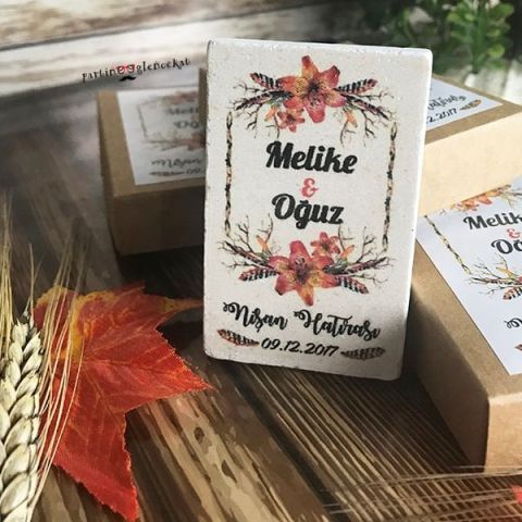 Sonbahar Turuncu Çiçekler Konsept Baskılı Taş Magnet Kutusuz