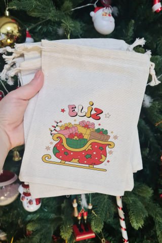 Hediye Dolu Kızak İsme Özel Yılbaşı Hediye Kesesi
